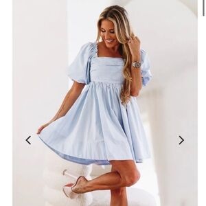 Baby Pink Paint The Town Blue Babydoll Mini Dress - Blue